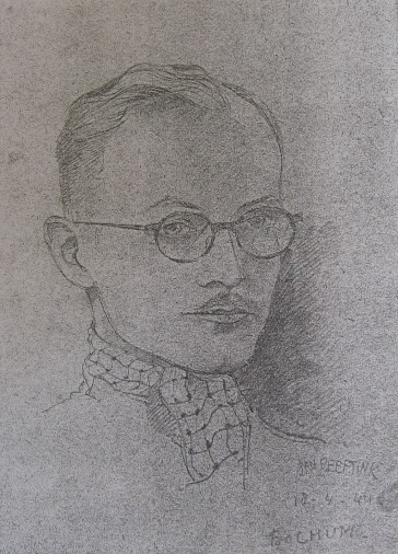 Der Niederländer Wim Habets. Zeichnung des Bochumer Mitgefangenen Jan Beefting vom 18. April 1944 (Wim Habets, Op vrijheid gesteld, 1996)